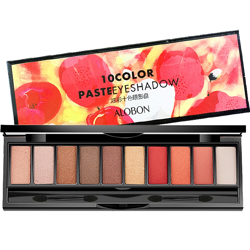 雅邦(ALOBON)炫彩十色眼影盘1.3g*10色(大地色奶茶豆沙桃花粉 哑光珠光网红多色眼影盘201色号)