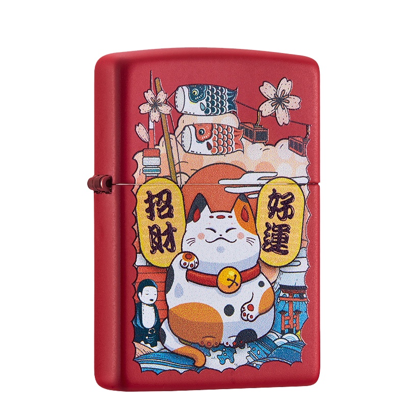 zippo芝宝打火机正版可爱猫哑漆系列个性zippo打火机233红哑漆