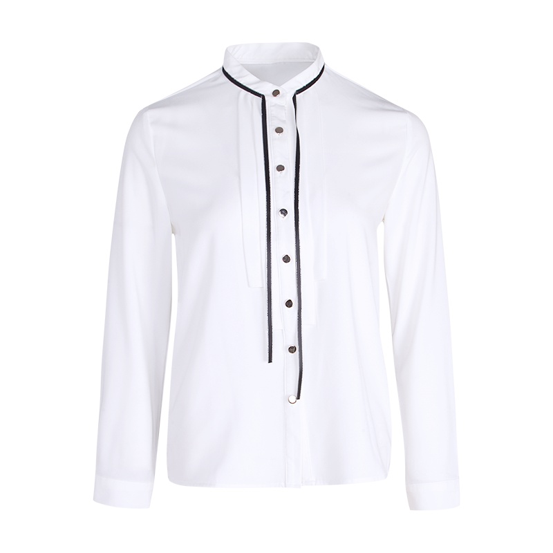 晚白女上装春季新款淑女职业通勤纯色修身单排多扣立领长袖雪纺衫衬衫