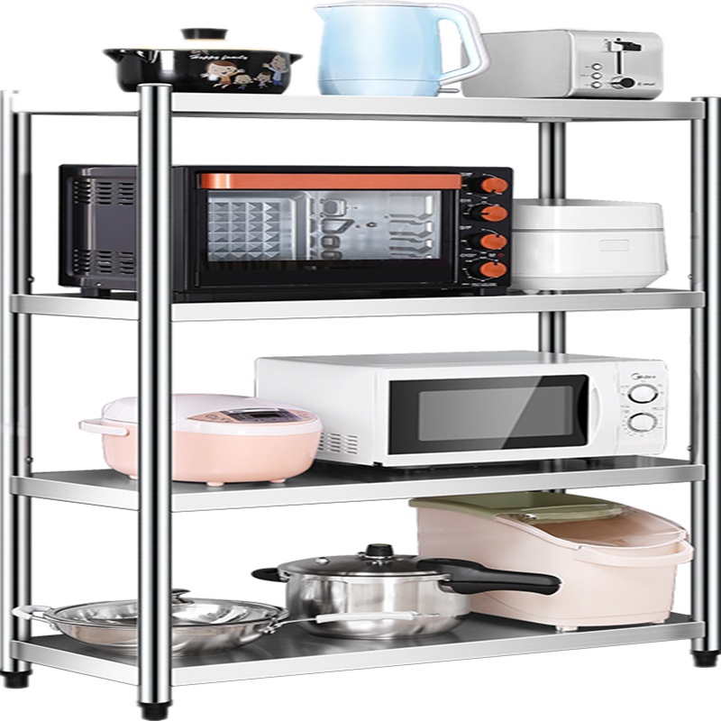 鑫办公 不锈钢厨房置物架落地多层微波炉烤箱放锅储物架子货架三层收纳架加厚