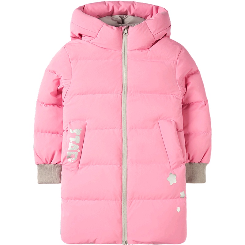波司登童装新款女童中长款儿童可爱连帽羽绒服