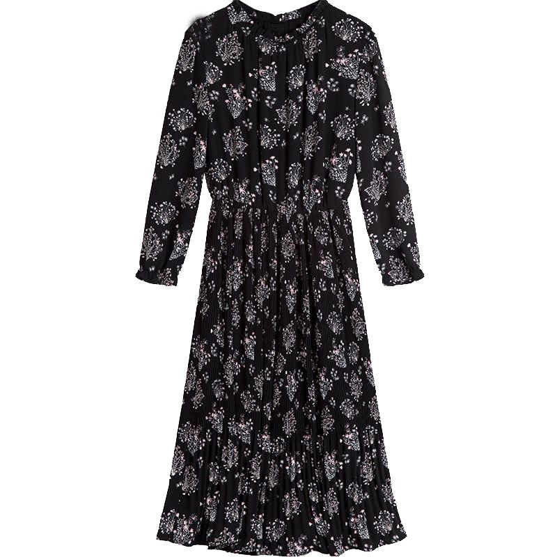 拉夏贝尔candie’s秋装新款版显瘦气质碎花高腰连衣裙女30074210