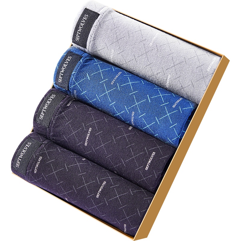 七匹狼男士棉氨冚头印花抗菌肥佬平角裤