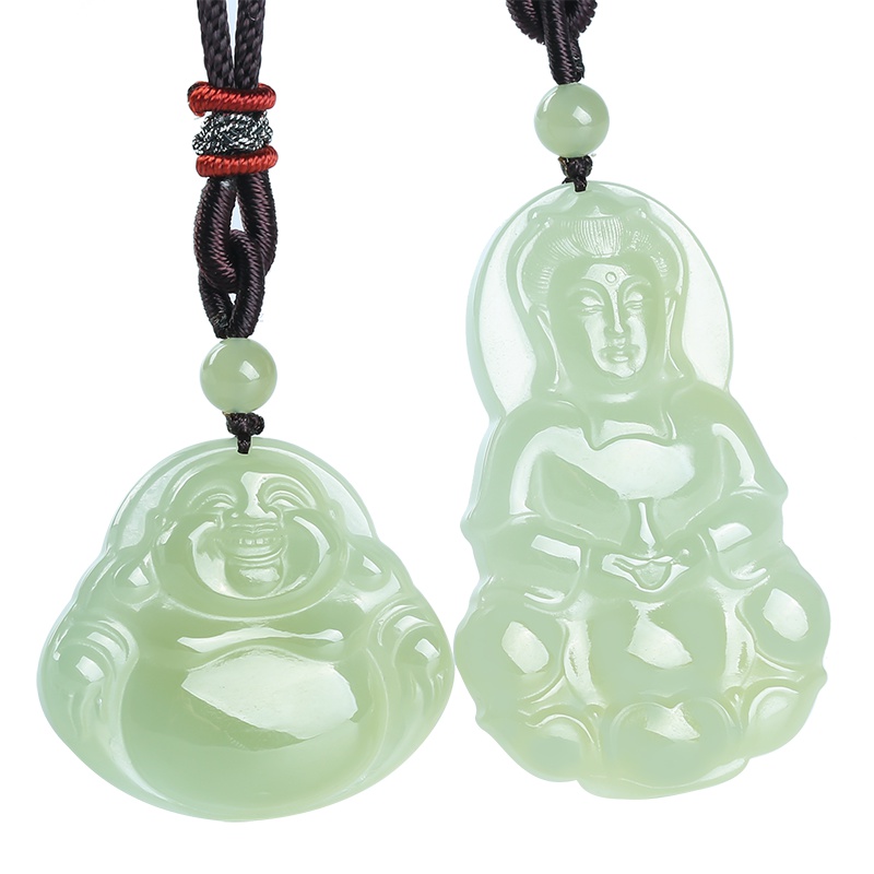 印象眸 和田玉观音佛公吊坠 浅青玉鸭蛋青玉立体观世音/大肚笑佛玉石挂件 附送证书