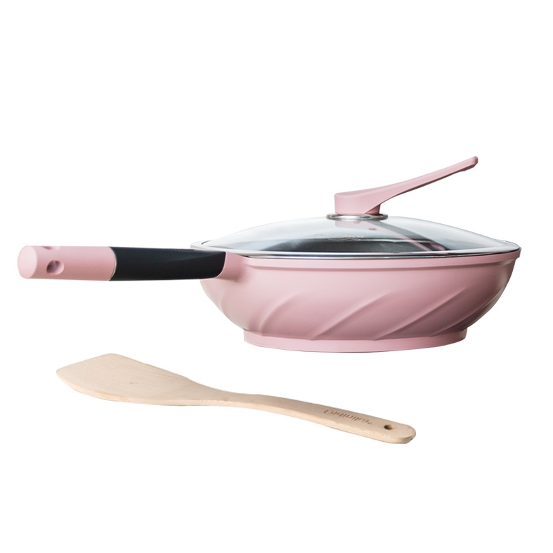 迪迪尼卡（Didinika）麦饭石炒锅无油烟不粘锅立盖平底锅32cm炒锅带木铲