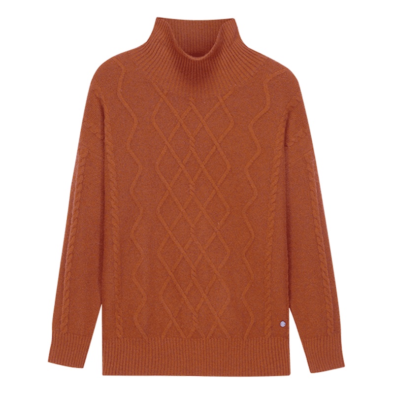 鄂尔多斯 秋冬高领修身绞花时尚保暖羊绒衫女士针织衫