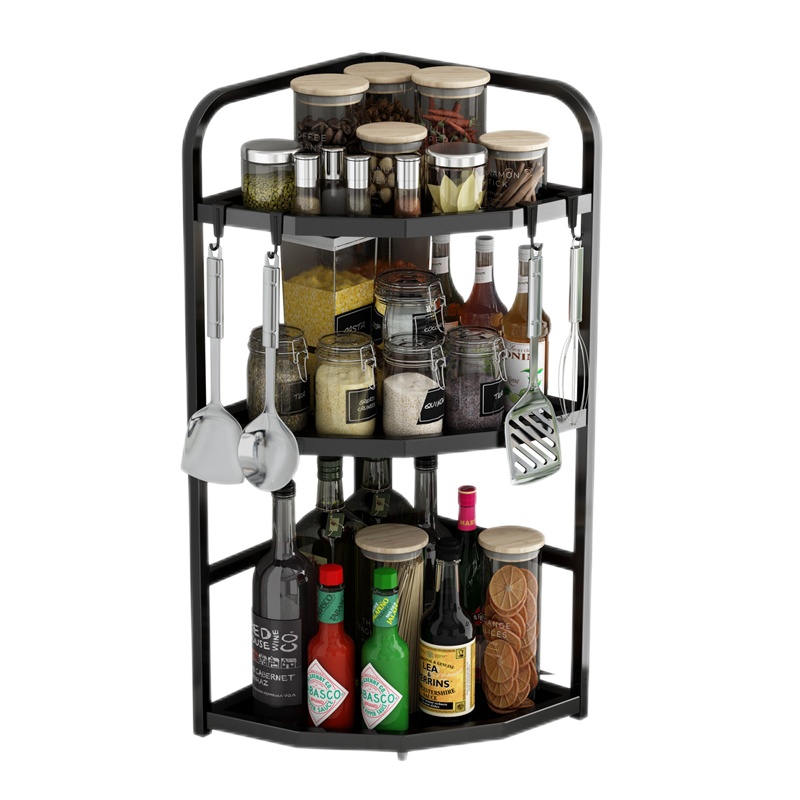 弘拜 厨房黑色收纳转角调料架 调味料收纳架带筷子筒 三角台面置物架多功能整理储物架家用