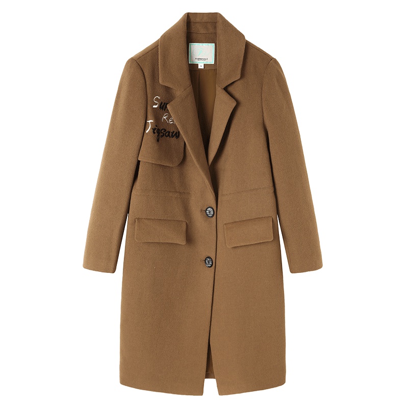 马克华菲女装2018冬季新款抽绳收腰长款毛呢大衣