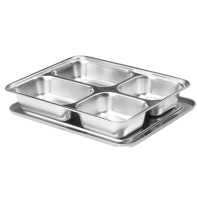 金钥匙(GOLDEN KEY)304不锈钢 快餐盘加厚分格成人全钢餐盒饭盒 四格带盖GK-410KC