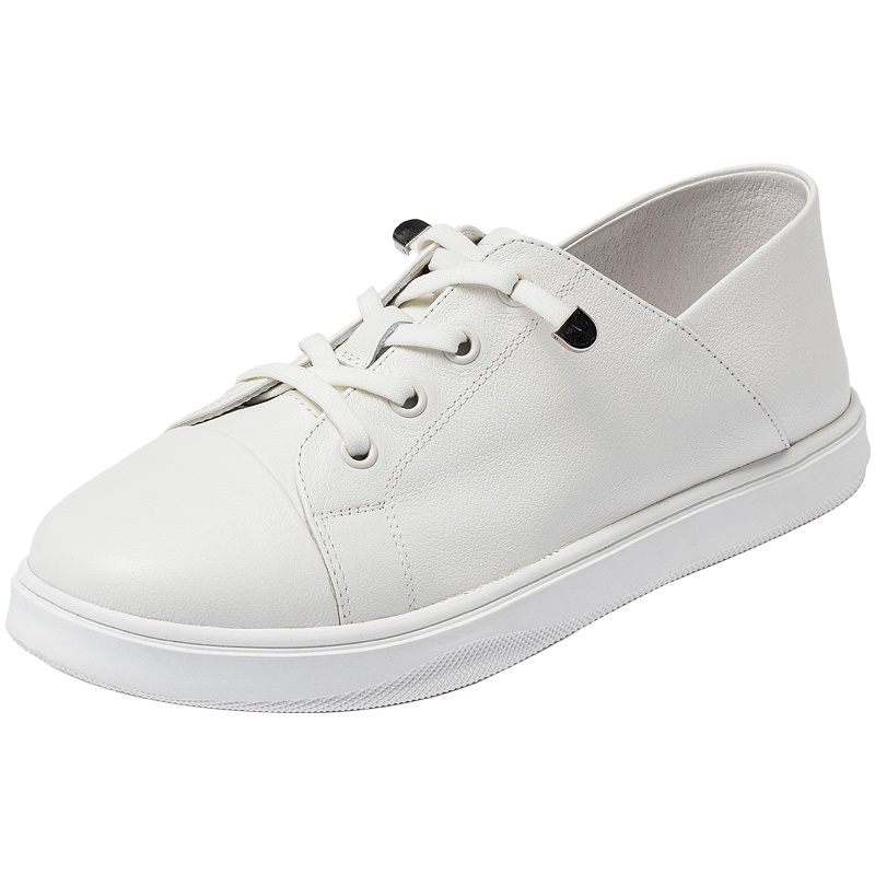 百田森20新款秋季小白鞋女软底薄款真皮厚底免系带百搭透气天使鞋