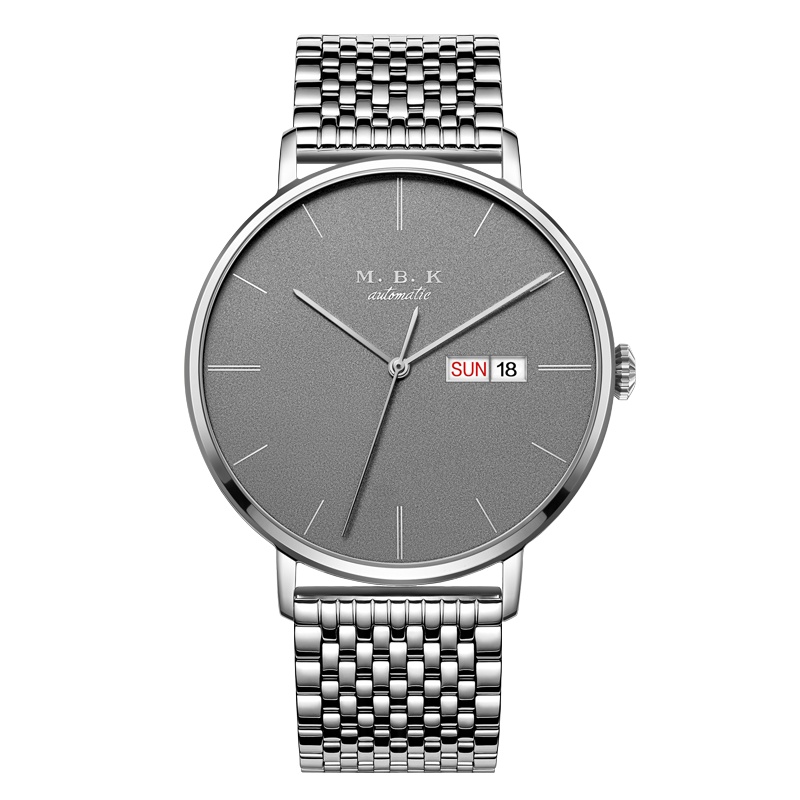 M.B.K美国品牌全自动机械表 男士商务简约手表男钢带双日历防水大表盘款纤薄时尚腕表1007-7