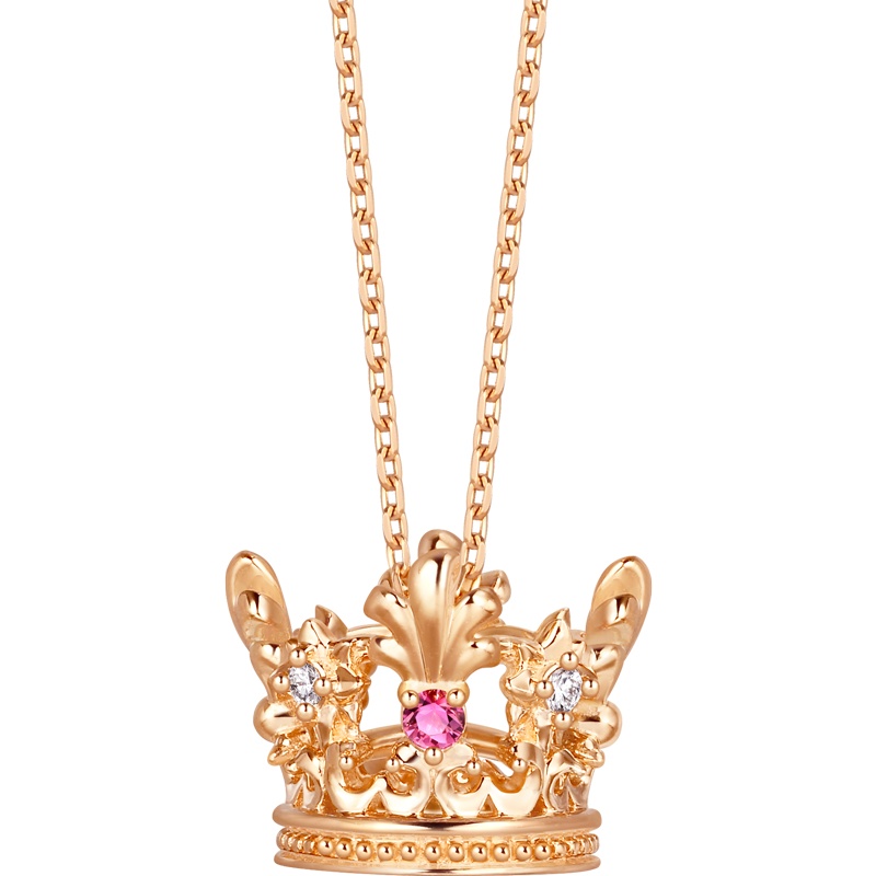 周生生(CHOW SANG SANG)18K红色黄金V＆A系列皇冠桂冠红宝石项链91267N定价