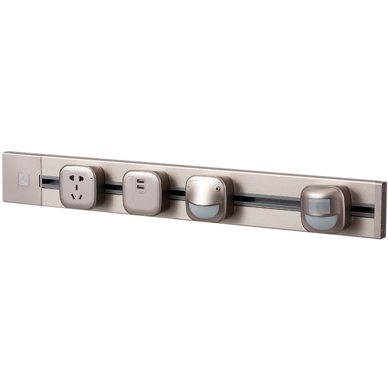 海锚电力轨道插座明装壁挂式可移动多功能家用嵌入式厨房专用滑动插座接线板[香槟金0.8米]