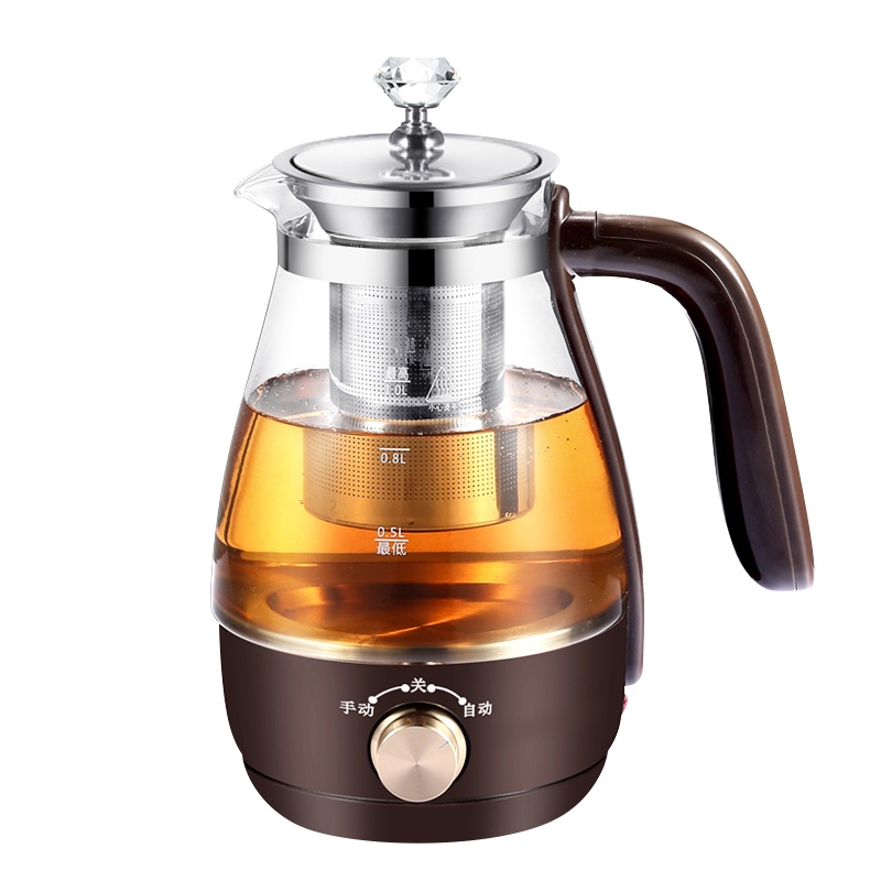 苏宁宜品煮茶器家用黑茶多功能全自动养生壶蒸茶蒸汽小型办公室1L玻璃花茶壶/熬煮滤网款