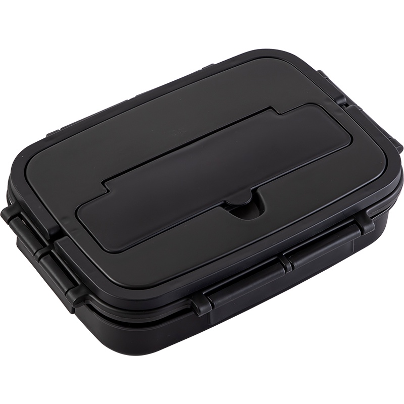 美厨（maxcook）304不锈钢饭盒 加大加深3格学生饭盒便当盒 黑色系带提手带分隔配餐具MCFT952