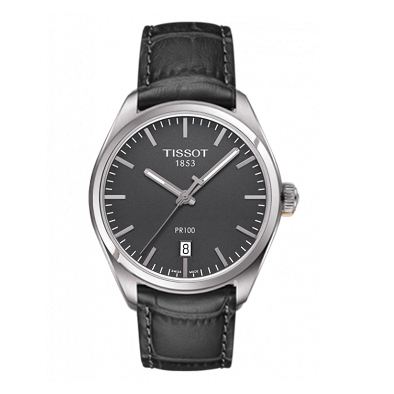 天梭(TISSOT)瑞士手表 时尚简约魅力夜光日历 PR100系列皮带男士石英表 T101.410.16.441.00