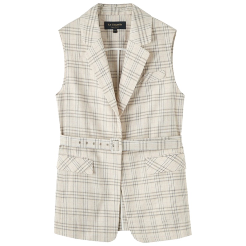 【专柜同款】拉夏贝尔棉麻洋气格子西装套装法国小众两件套10021032