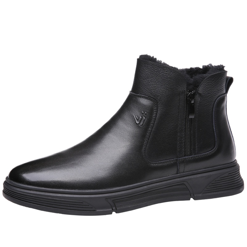 路易克思新款冬季马丁靴男加绒保暖羊毛英伦风百搭中帮真皮切尔西棉鞋短靴子男2991