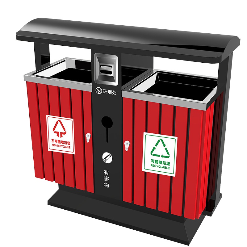 [规格:104*42*100 单位:cm 不锈钢+塑胶木]分类垃圾桶户外 易清理耐高温果皮箱 公园环保分类垃圾箱