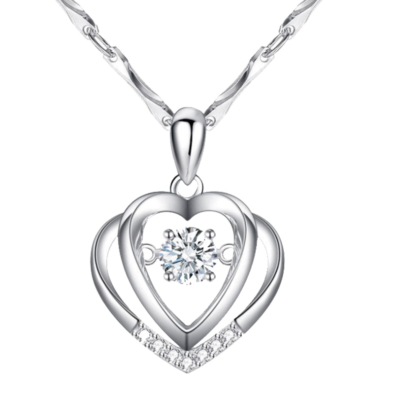 依帝魅时尚饰品s925灵动吊坠饰品纯银镶钻爱心形吊坠时尚简约锁骨项链情人节礼物生日礼物
