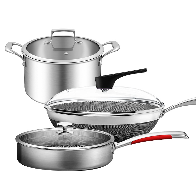 康巴赫锅具套装第五代炒锅不粘锅抗菌不锈钢煎锅平底锅炖锅煮锅汤锅奶锅泡面锅蒸笼组合厨具四件套