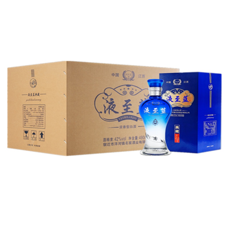 [酒厂自营]江苏洋河镇白酒 经典礼盒包装 液至蓝典藏 原浆酒 42度490ml 粮食酒 婚庆喜宴酒水 整箱6瓶 特价