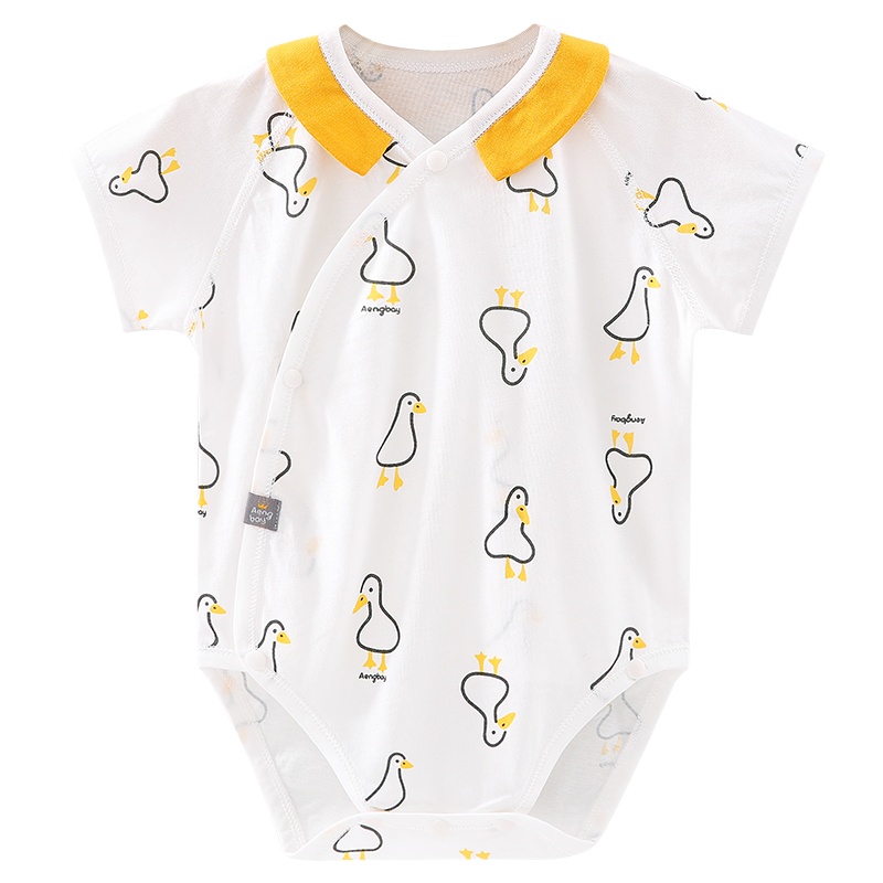 Aengbay 宝宝翻领包屁衣短袖可爱连体和尚哈衣爬服洋气夏季薄款潮