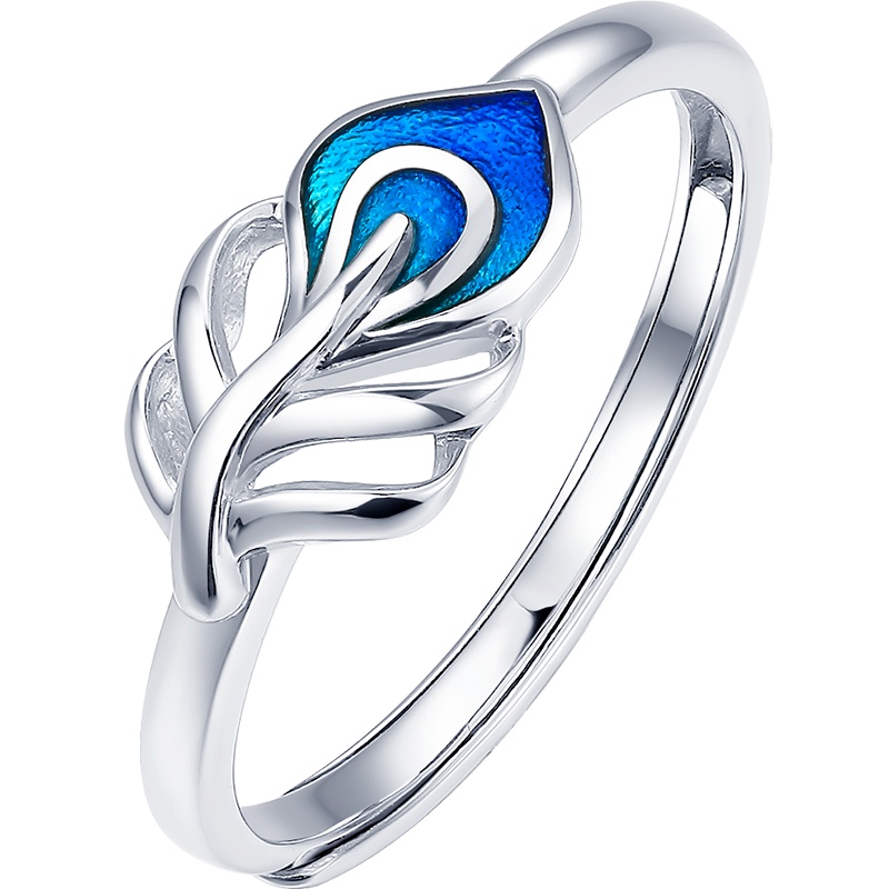 周大生铂金戒指女羽毛系列蓝色珐琅工艺Pt950女戒新品时尚手饰