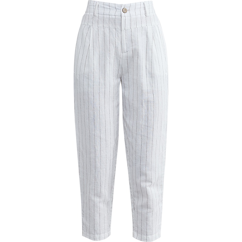 娅丽达女裤2019夏季新款休闲裤女哈伦宽松亚麻萝卜九分薄裤子I2635