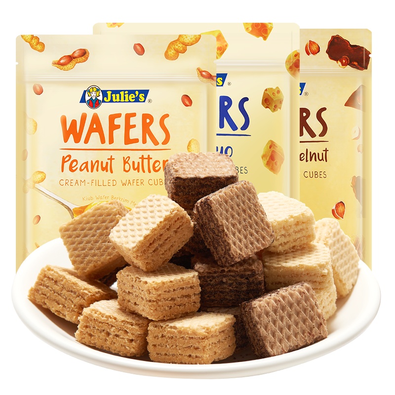马来西亚进口julie‘s茱蒂丝香浓花生酱夹心威化饼干150g*3袋网红威化饼干
