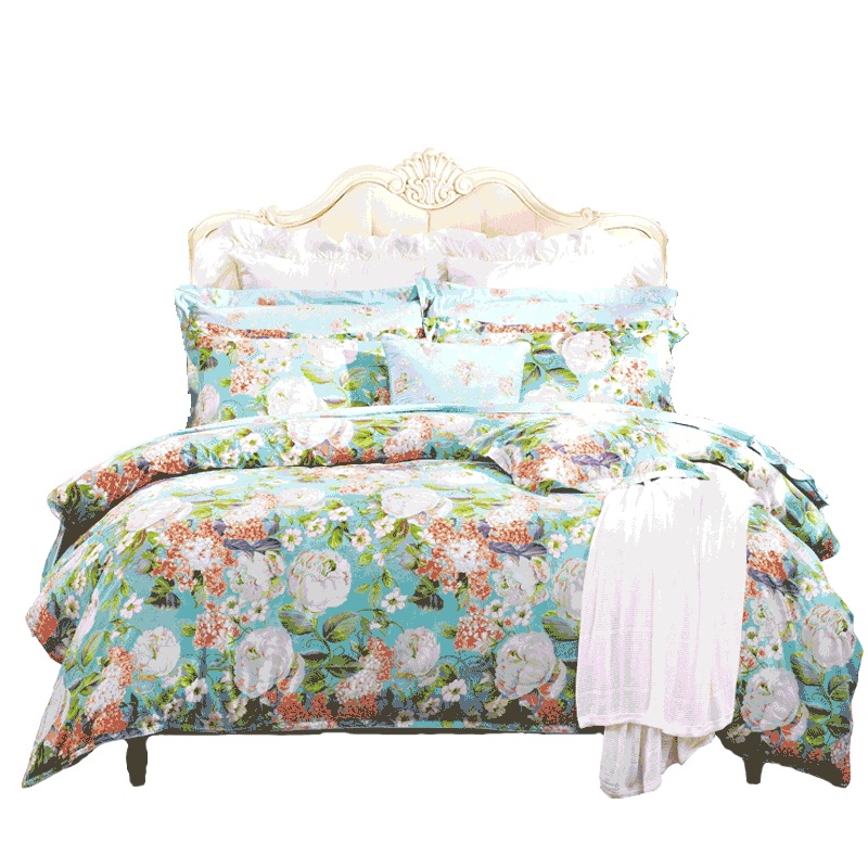 富安娜(FUANNA)家纺纯棉套件1.5m床上用品全棉1.8m双人四件套田园风床品被套床单