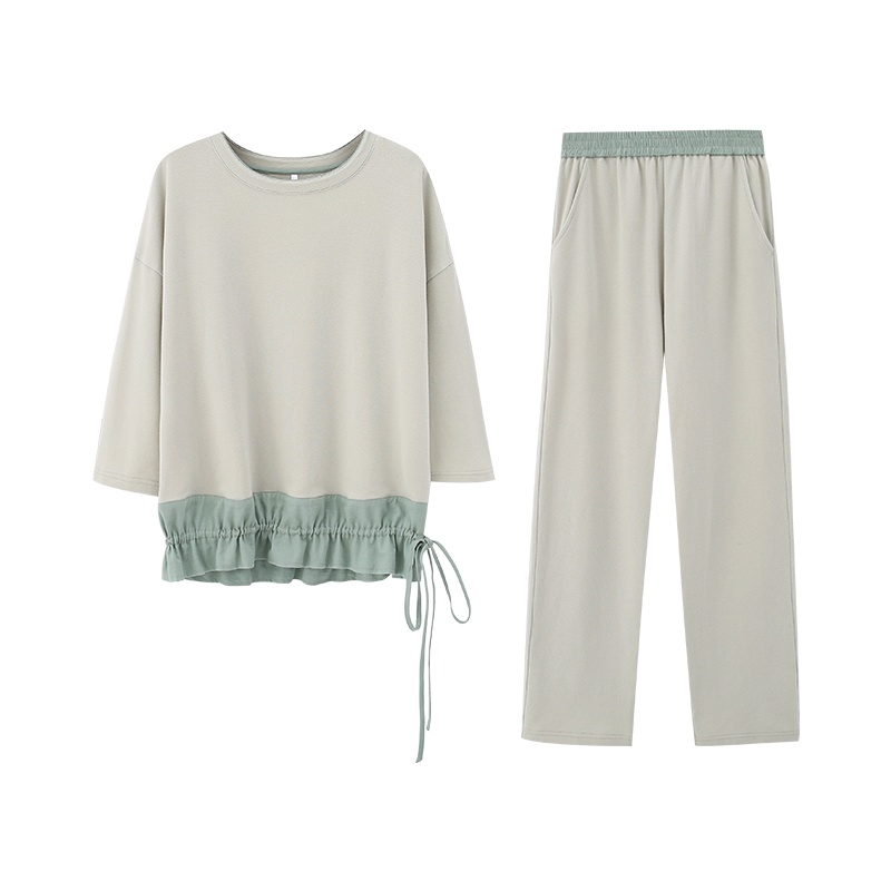 安之伴针织提花组织素色长袖女士家居服套装