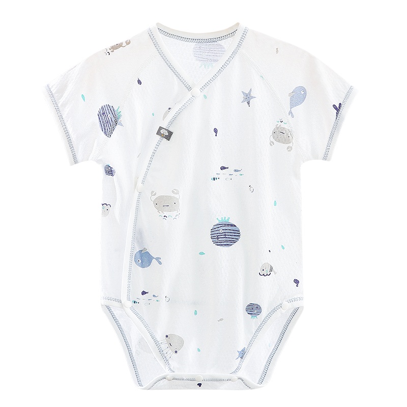 Aengbay 婴儿衣服夏薄款包屁衣宝宝夏装竹纤维短袖哈衣爬服男包臀