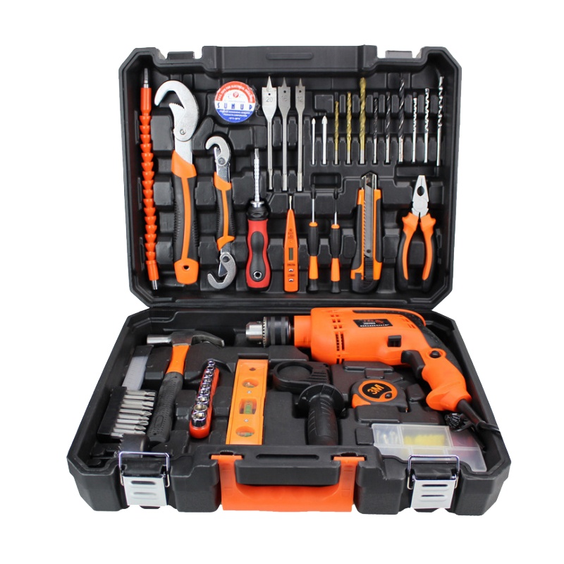 深蕨SNJUE 五金工具箱套装 冲击电钻工具组 家用水电工装维修工具盒 多功能家用手动组合电钻多功能扳手