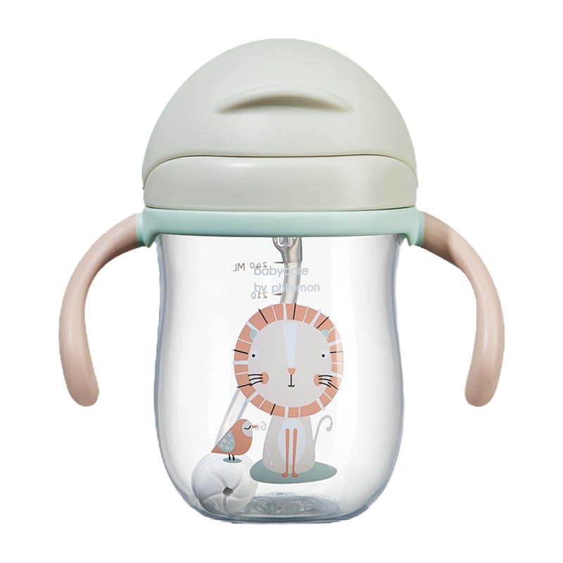 baby care婴儿学饮杯 幼儿园宝宝防摔防呛带手柄重力球儿童吸管水杯 淡藻绿-240ml