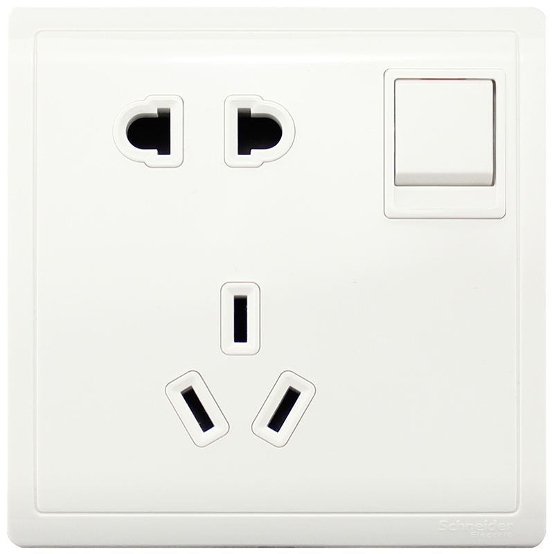 施耐德电气（Schneider Electric）带开关一开五孔插座二三插 墙壁电源插座 10A 丰尚 白