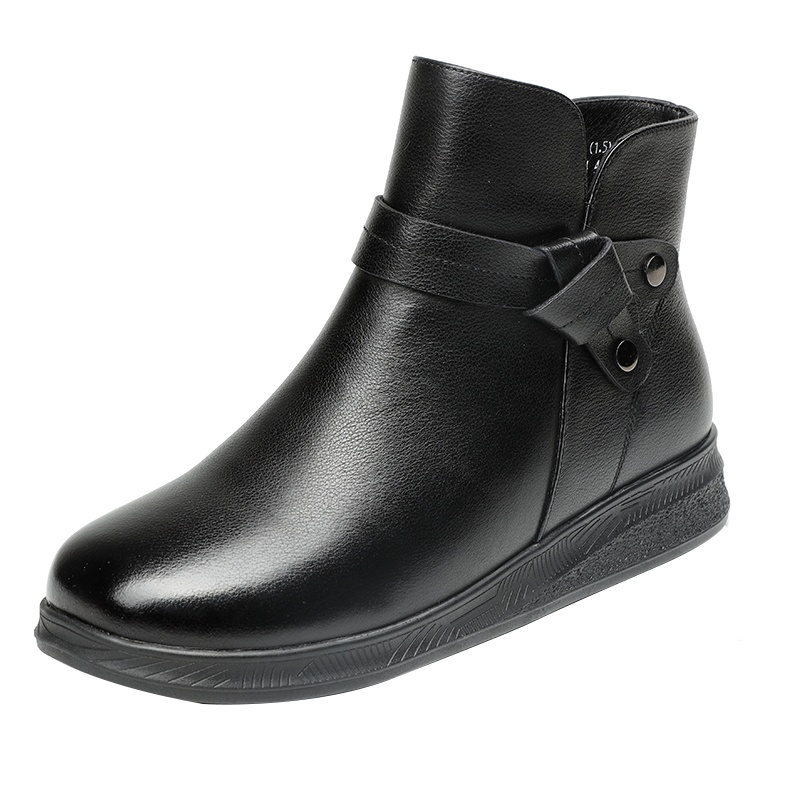 红蜻蜓真皮女靴棉鞋冬新款加绒保暖中老年防滑高帮老人鞋舒适妈妈鞋靴