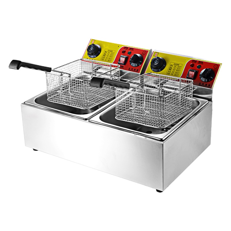 油炸锅商用古达电炸炉电炸锅油条机摆摊煤气炸串单缸双缸油炸机 双缸20升定时款(送5件套含盖子)