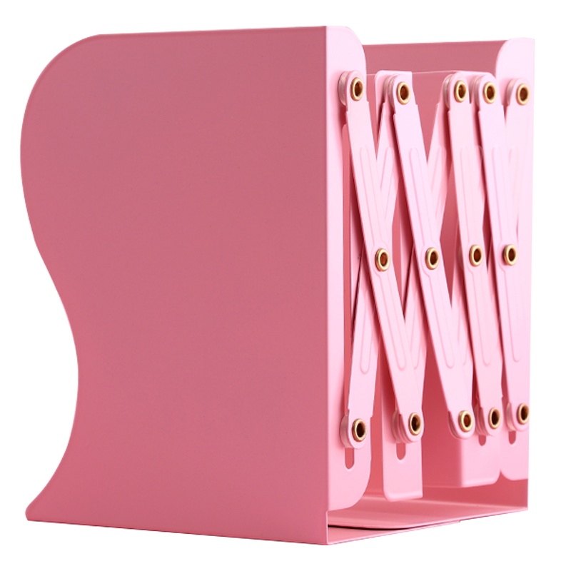 三木(SUNWOOD)5038可伸缩大号书立架创意ins风高中生简约学生用靠书档桌上折叠收纳书简易书夹桌面铁书架书隔粉色