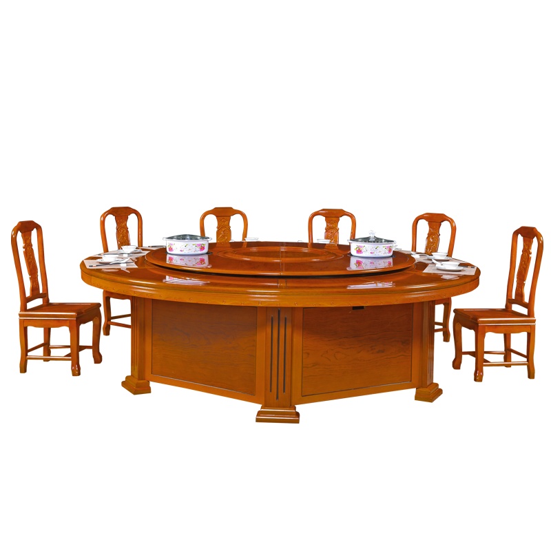 [红心家居]酒店饭店全实木餐桌椅组合