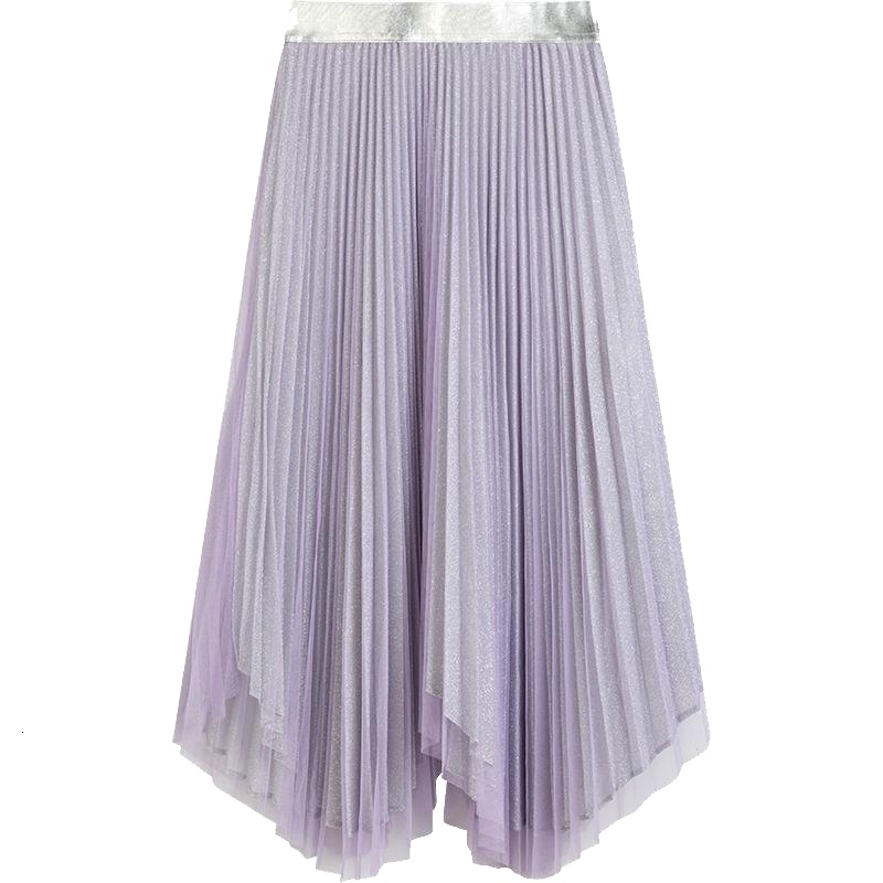 上新拉夏贝尔秋冬半身裙女韩版春紫色高腰百褶中长款仙女纱裙1T000749
