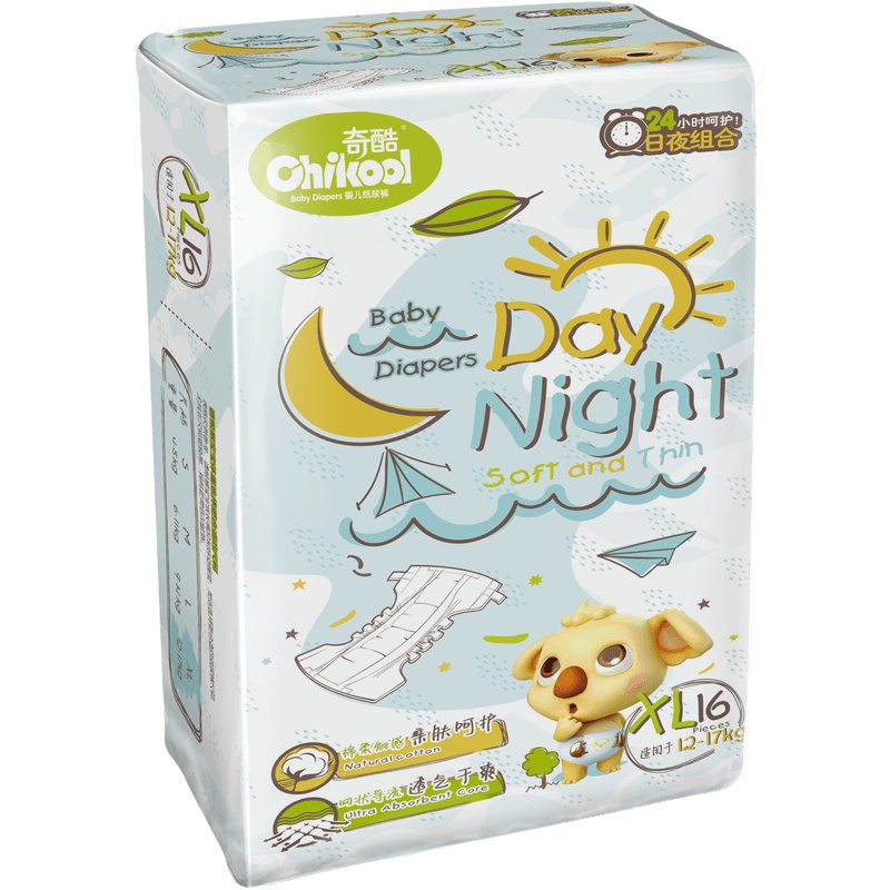 奇酷日夜用纸尿裤XL16片 透气干爽男女宝宝通用婴儿尿不湿