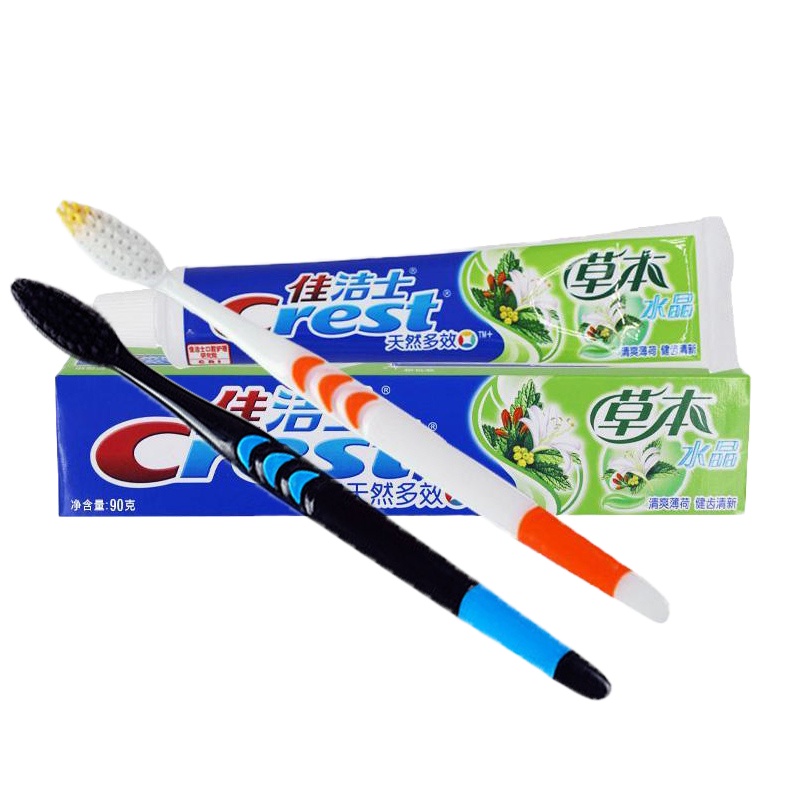 佳洁士 牙膏牙刷套装 草本水晶牙膏(牙膏4支+软毛牙刷4支)牙刷颜色随机发