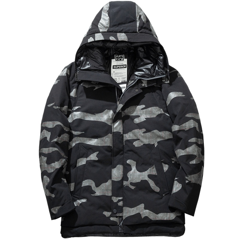 千纸鹤男士迷彩羽绒服冬季新款青年帅气连帽保暖上衣男60131