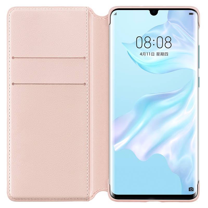 华为P30原装手机壳保护套 P30 Pro插卡式手机套全包防摔皮套时尚男女通用保护壳 P30 Pro钱包翻盖壳 粉色