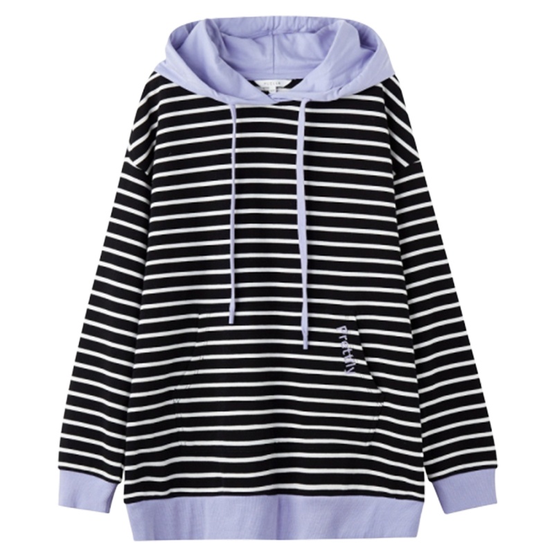 【专柜同款】拉夏贝尔春季新款上衣女连帽条纹卫衣