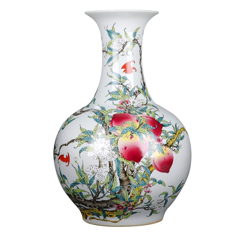 LICHEN 陶瓷花瓶摆件景德镇新中式家居装饰摆设办公室艺术品瓷器粉彩九桃 赏瓶大号