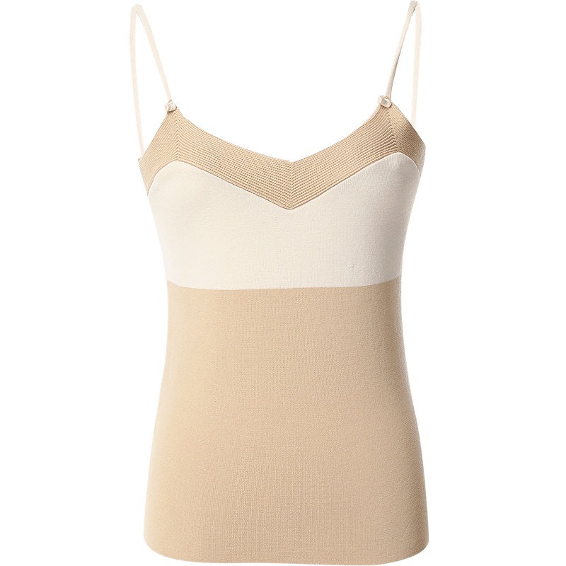 欧昵雪秋装拼色V领修身显瘦针织背心吊带衫女内搭打底衫