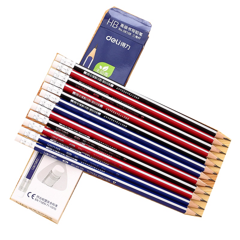 得力 58108 美术绘画学生用书写铅笔带橡皮头餐厅点菜铅 12支装