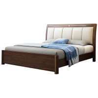 新中式实木1.8米双人床胡桃木实木床软靠背床轻奢床简约风格